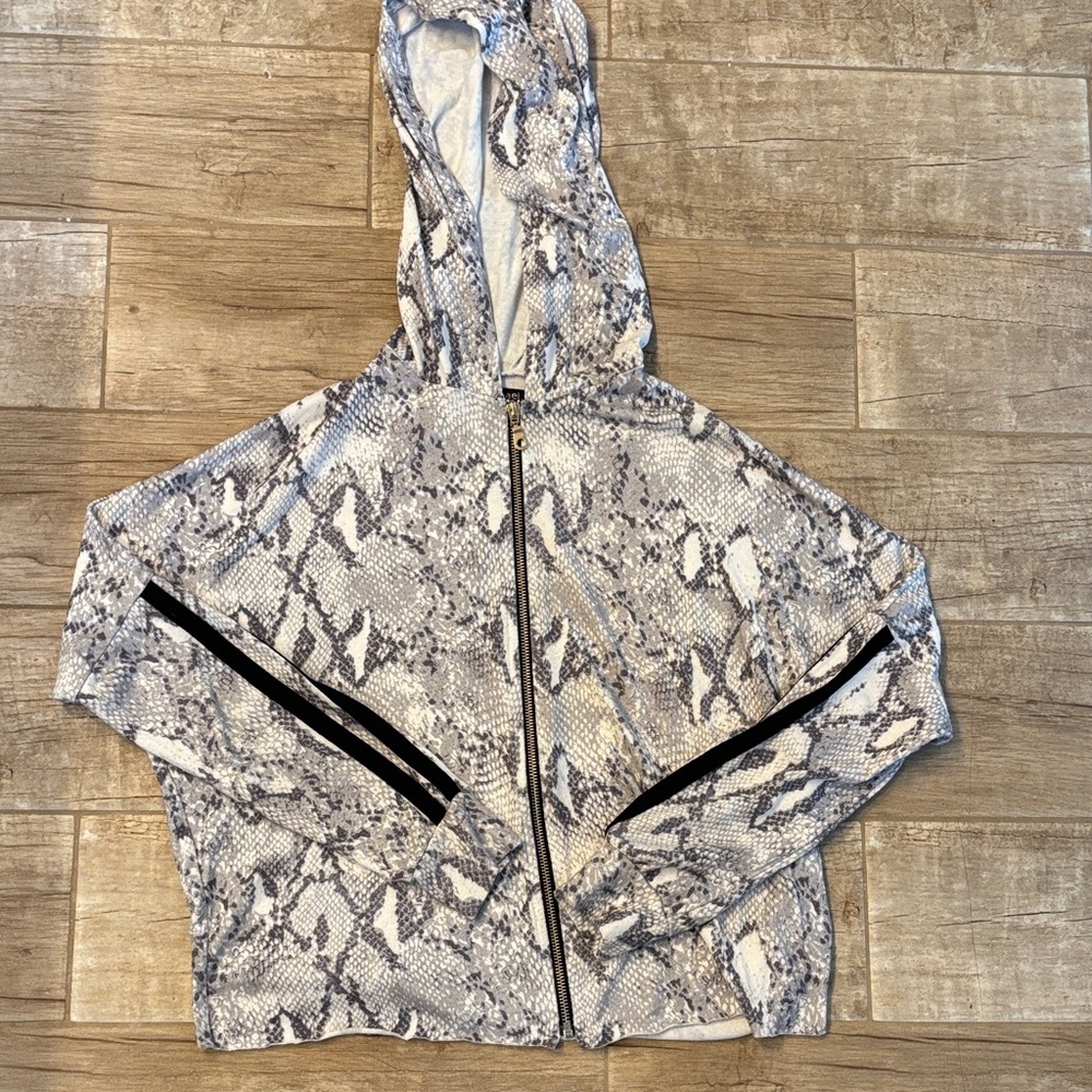 Michael Lauren cropped snakeskin print hooded zip-up jacket
